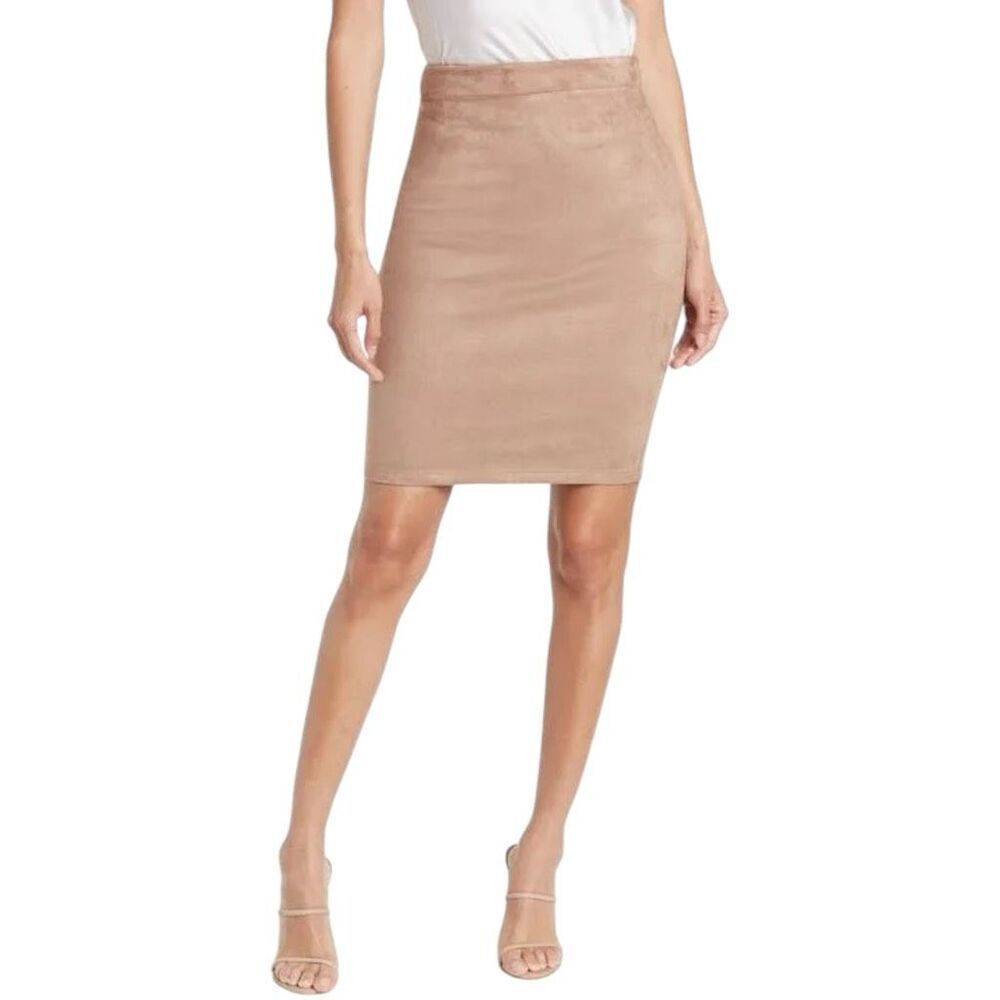 NEW Susana Monaco‎ Sand Slim Midi Faux Suede Skirt Large
